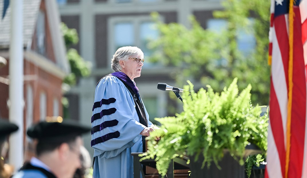 Image Credit: Diane Bondareff Lee Bollinger speaking at Commencement