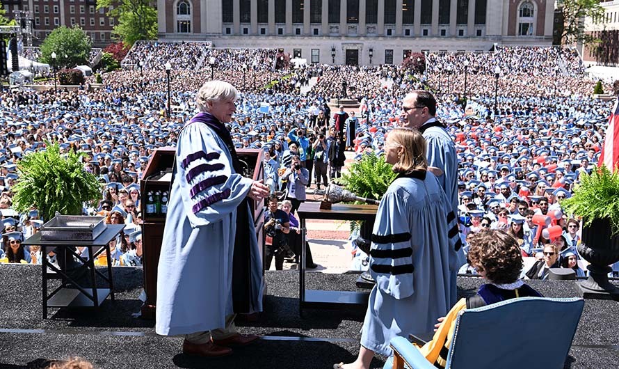 Image Credit: Eileen Barrosso Lee Bollinger with honorary degree recipients at Commencement