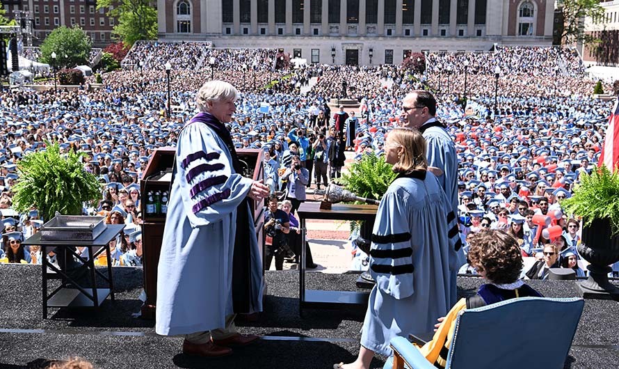 Lee Bollinger with honorary degree recipients at Commencement