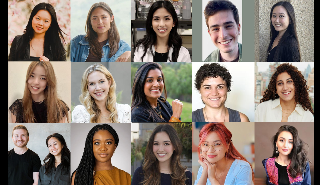 Collage of sixteen Columbians on the Forbes 30 under 30 list