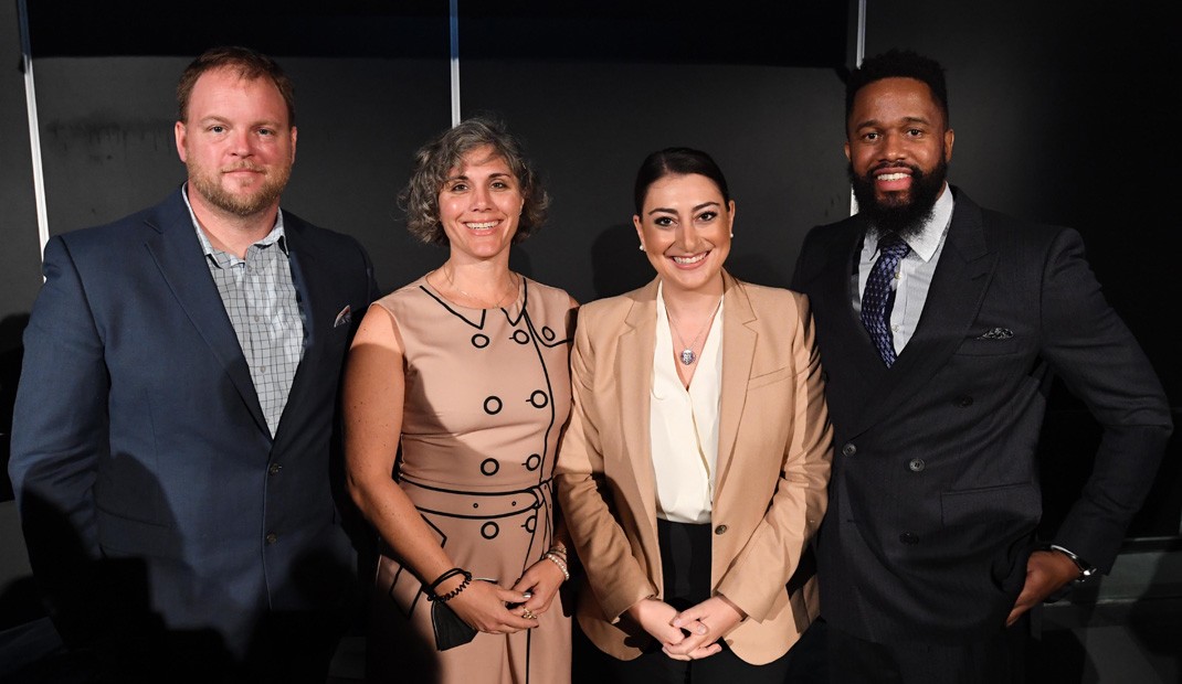 Thomas Brennan ’15JRN, Courtney Cesari ’04CC, Shaun Hoyte ’16SPS, and Congresswoman Sara Jacobs ’11CC, ’12SIPA at Columbia Alumni Leaders Experience 2022 (Photo credit: Eileen M. Barroso) Shaun Hoyte ’16SPS, and co-chair, Courtney Cesari ’04CC
