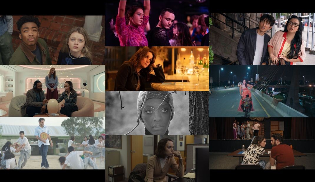 Collage of 10 screenshots from 2023 films debuting in the Sundance film festival, associated with Columbia filmmakers. 