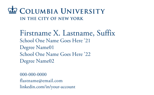 Columbia University Business card for alumni