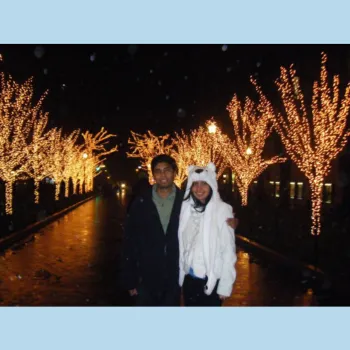 Male and female couple on College walk.