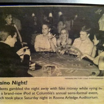 Newspaper clipping of Columbia students at casino night.