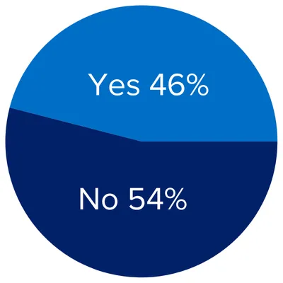 Pie graph that reads "No 54%" and "Yes 46%)