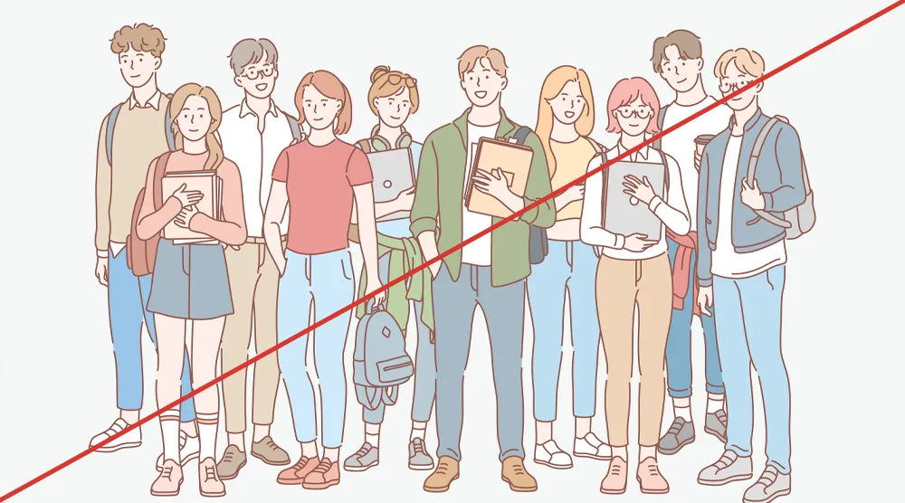 Illustration of similar looking students on a white background.