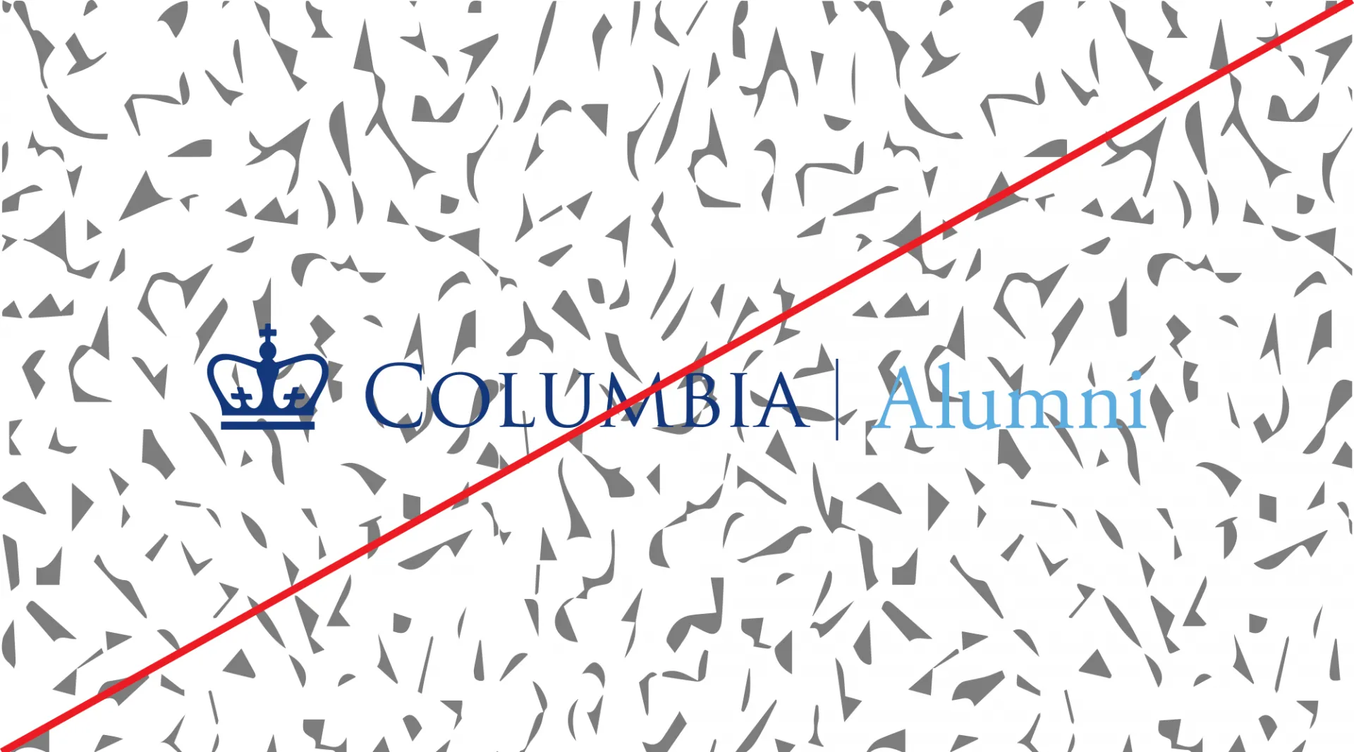 Columbia Alumni Logo with an animal print background and a red line through it.