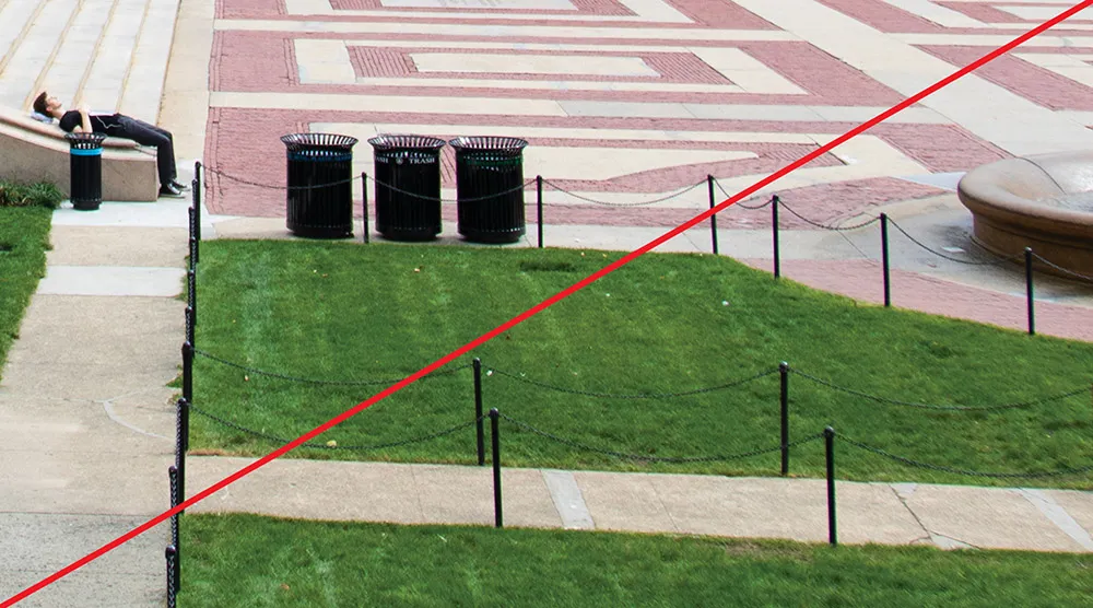 One person lying on Low Steps in the background of the brick area in front of Low.