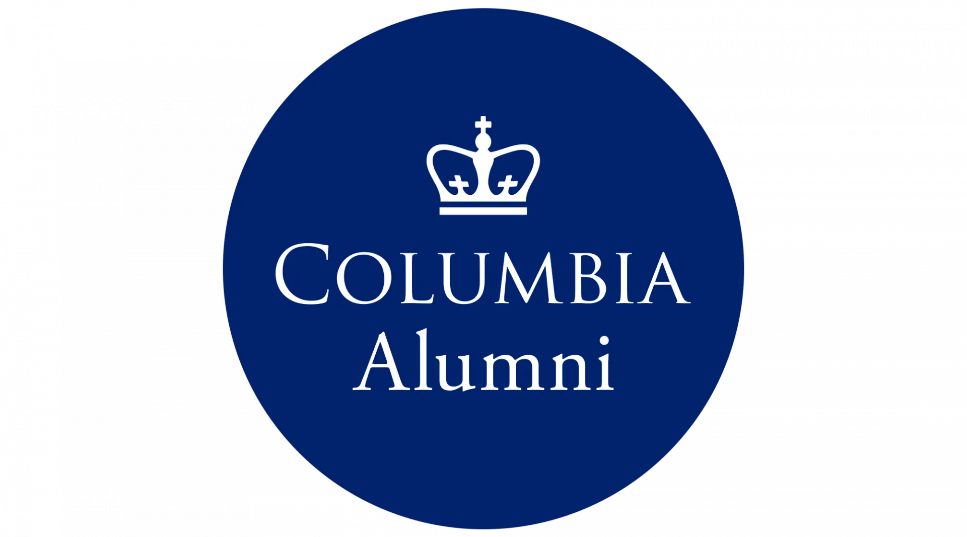 Columbia alumni logo white text on dark blue background round