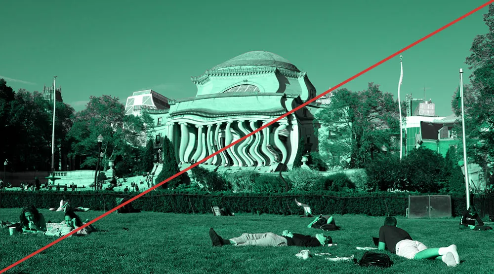 Low Library with a green filter and distorting the library with a zig-zag pattern.