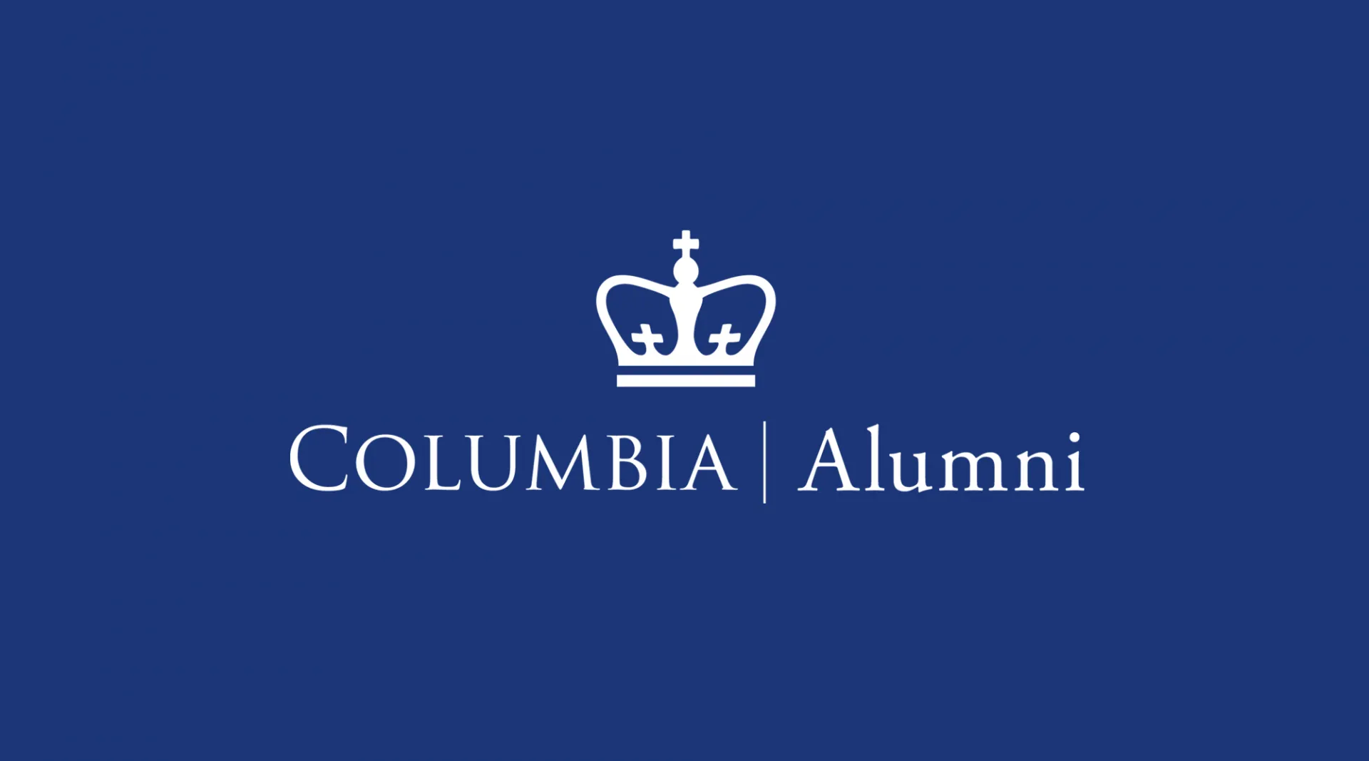 Columbia Alumni logo stacked white text on dark blue background