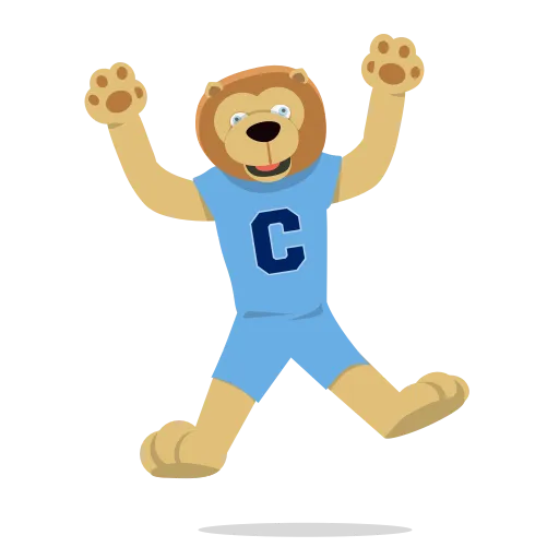 Emoji of Columbia University mascot Roar-ee jumping