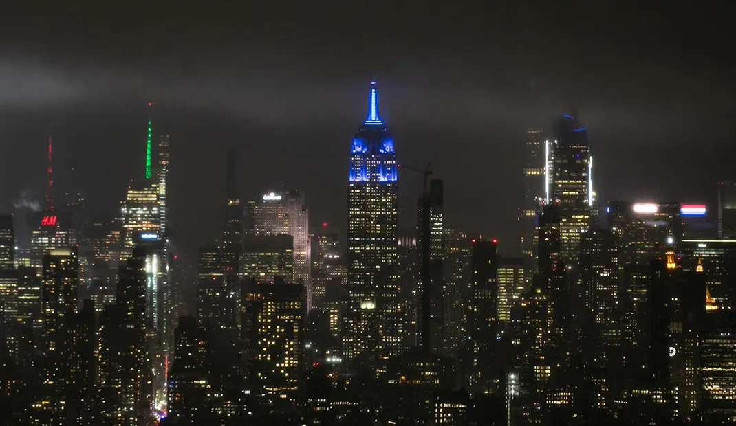 Empire State Building with Blue Lights