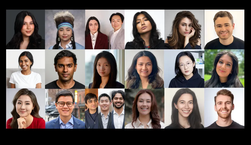 Collage of professional headshots of the 21 "Forbes 30 under 30" alumni.