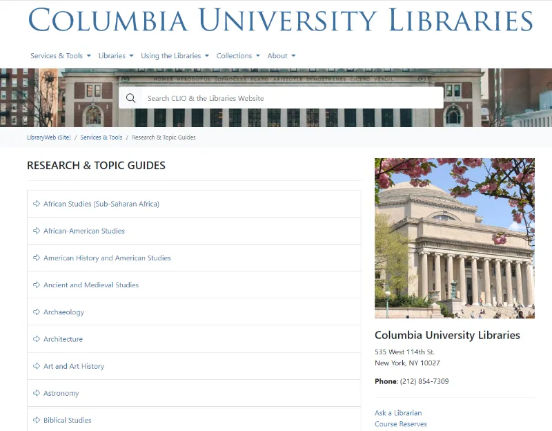 Screengrab of Research and Topics Page